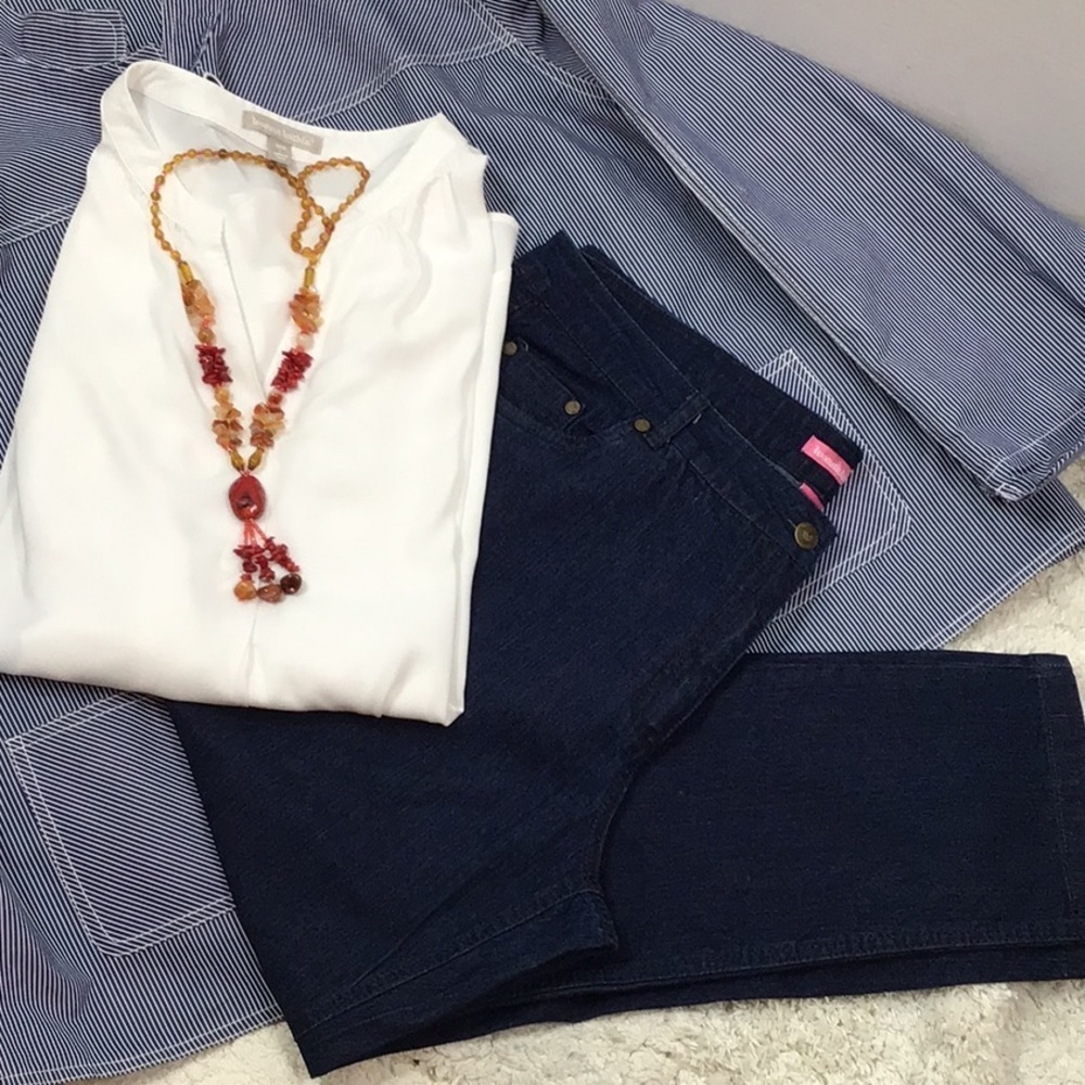 Woman Within ankle jeans + popover top 20WP